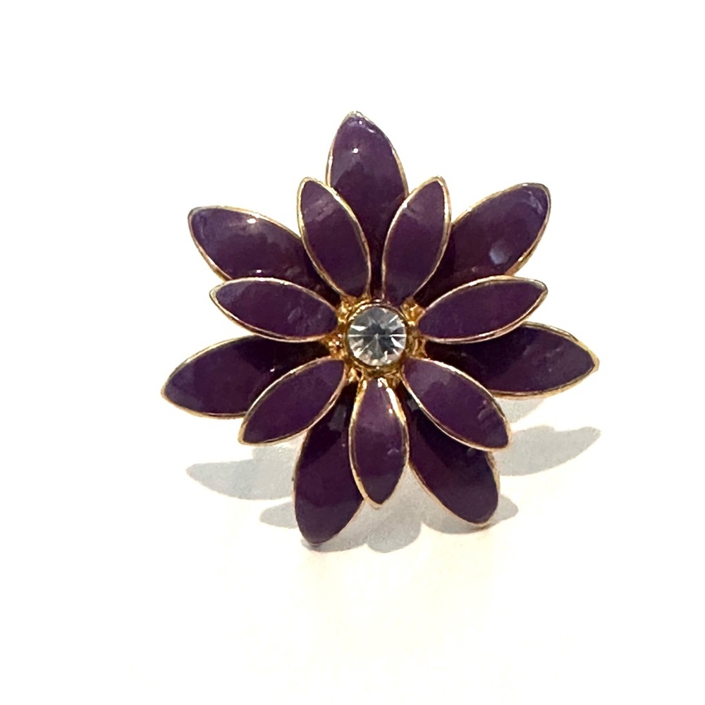 Chic Purple Enameled Flower Ring